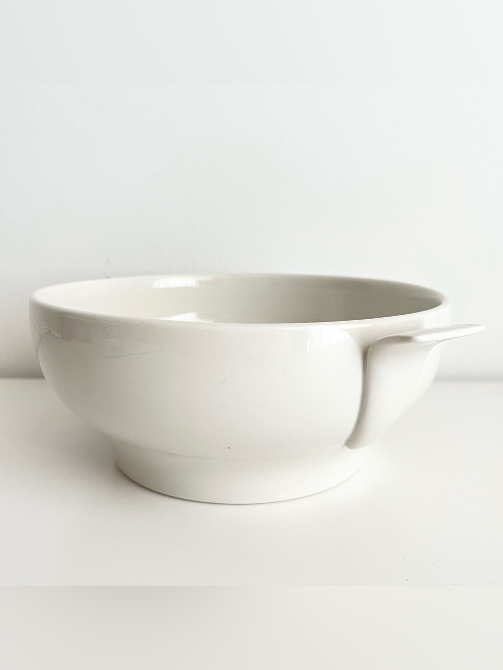 Vintage MCM Ceramic Porcelain Ivory Serving Bowl Handles Minimalist Elegant